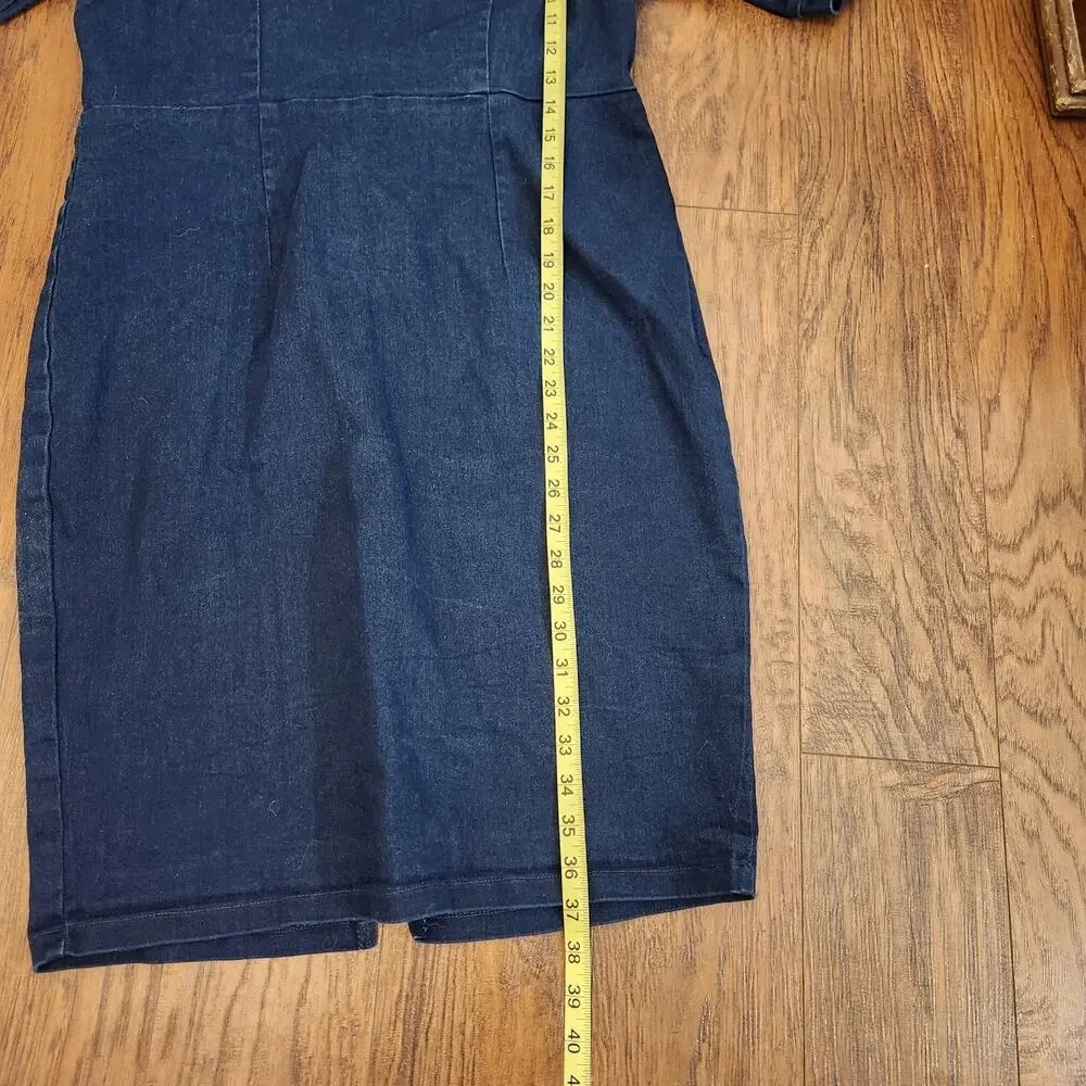 Handmade Stretch Denim Square Neck Bodycon Pencil Dress-Size 16